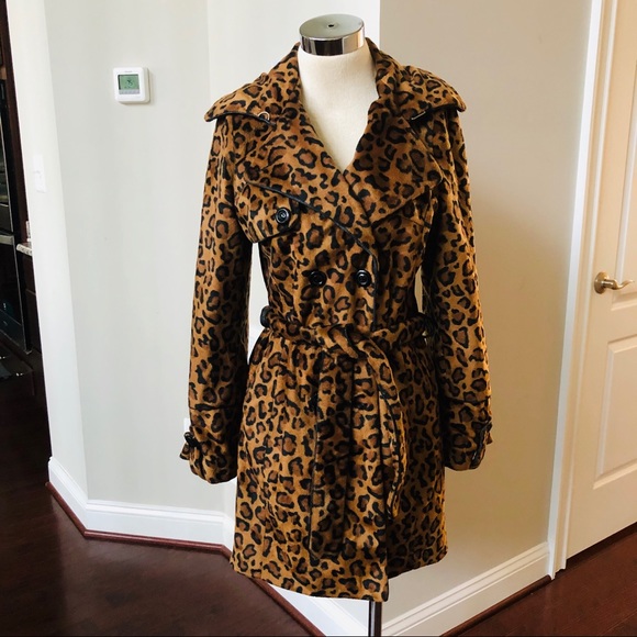 Betsey Johnson Leopard Print Faux Fur trench coat Sz m - Picture 2 of 16